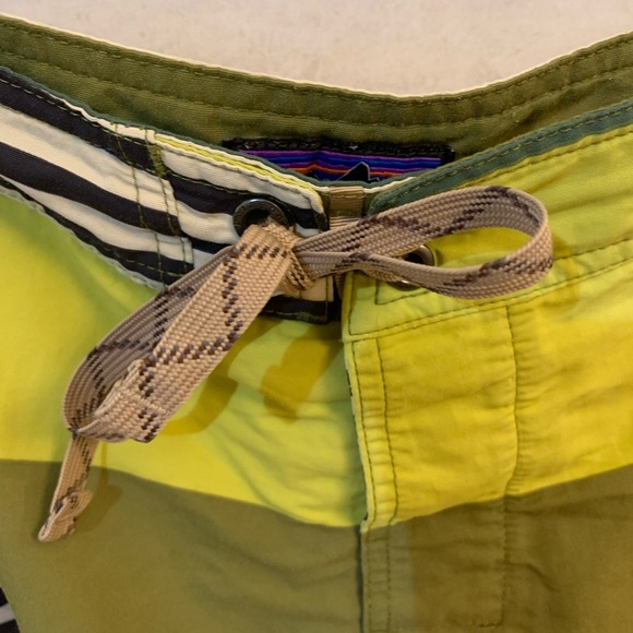Patagonia Men's Wavefarer Broad Striped Swim Shorts - Green and Yellow - Picture 4 of 8